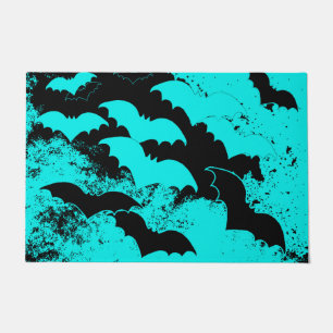 Black Bats In Flight Teal Doormat