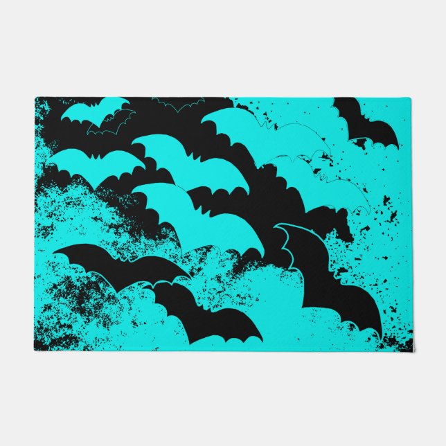 Black Bats In Flight Teal Doormat (Front)