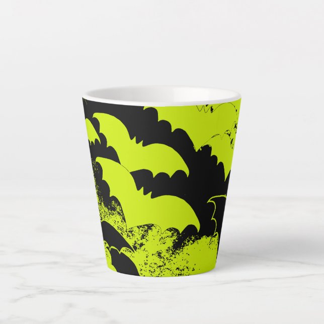 Black Bats In Flight Yellow Latte Mug (Front)