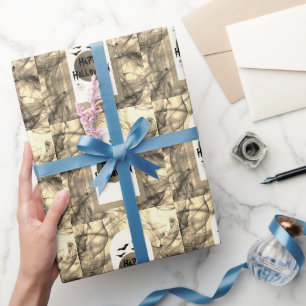 Black Bats Spooky Scary Pattern Happy Halloween Wrapping Paper