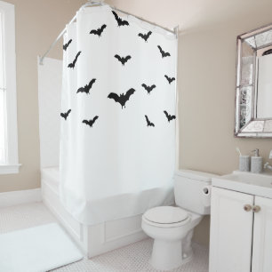 Black Bats & White Cute Halloween Chic Shower Curtain