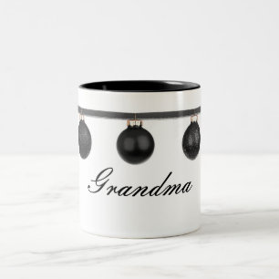 Black Baubles on Ribbon Grandma Christmas Mug