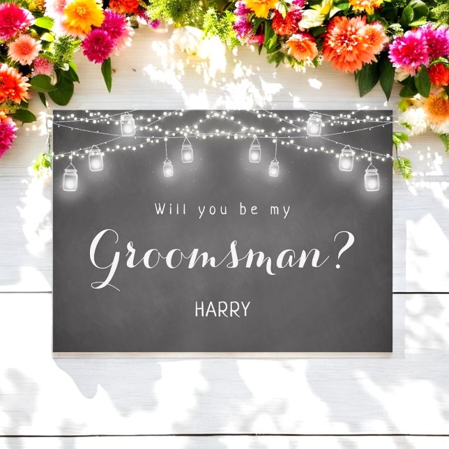 Black Be My Groomsman Mason Jar Rustic   Invitation (Creator Uploaded)