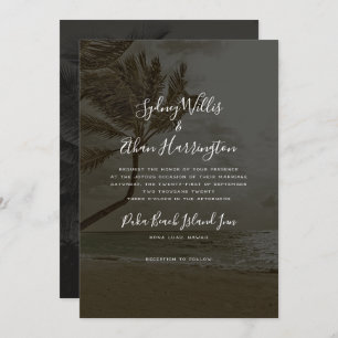 Black Beach Evening Wedding Palm Trees Invitation