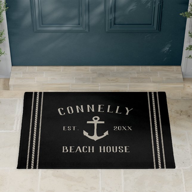 Black | Beach House Rustic Anchor Personalized Doormat (Creator Uploaded)