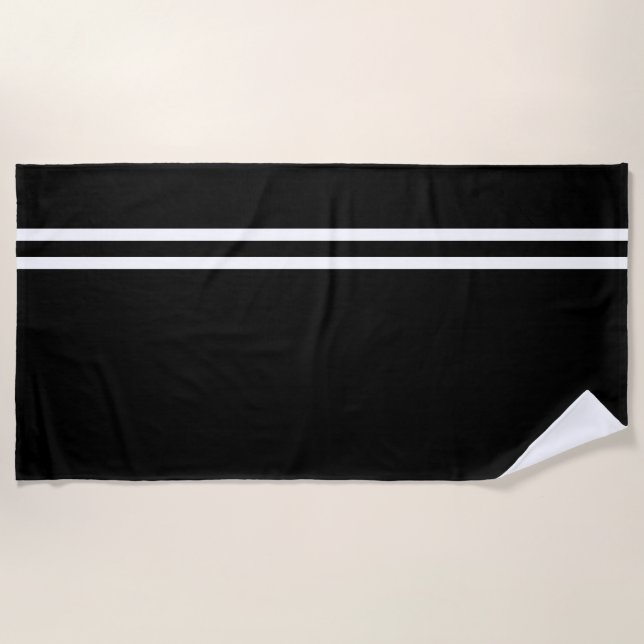 Black Beach Towel with White Lines (Front)