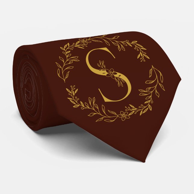 Black Bean Colour Monogrammed Groomsmen Tie (Rolled)