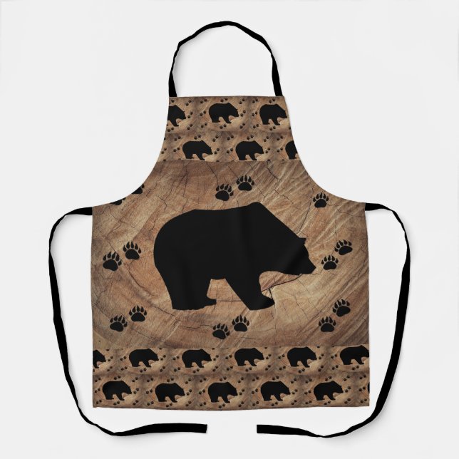 Black Bear And Bear Paws Apron (Front)