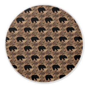 Black Bear And Bear Paws Ceramic Knob
