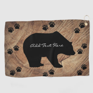 Black Bear And Bear Paws Golf Towel