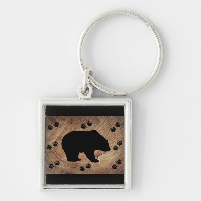 Black Bear And Bear Paws Key Ring (Front)