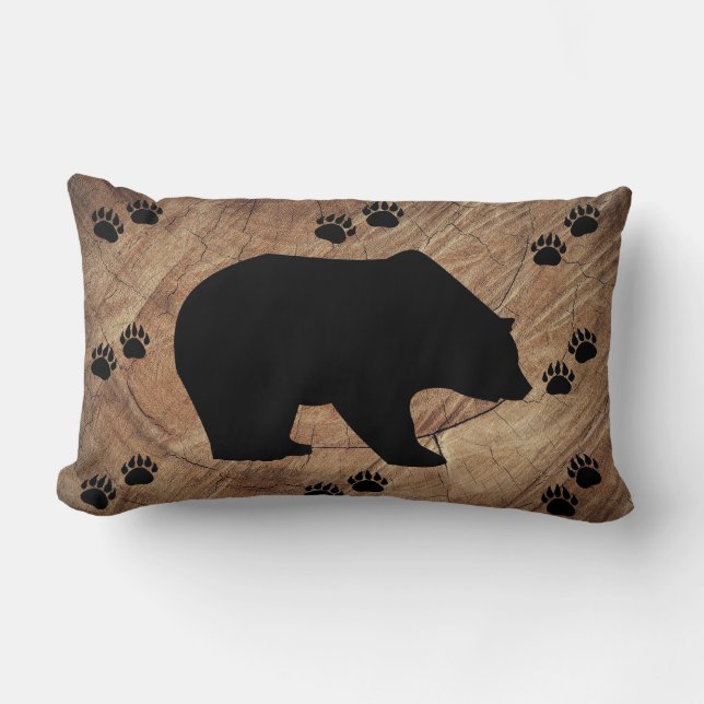 Black Bear And Bear Paws Lumbar Cushion (Front)