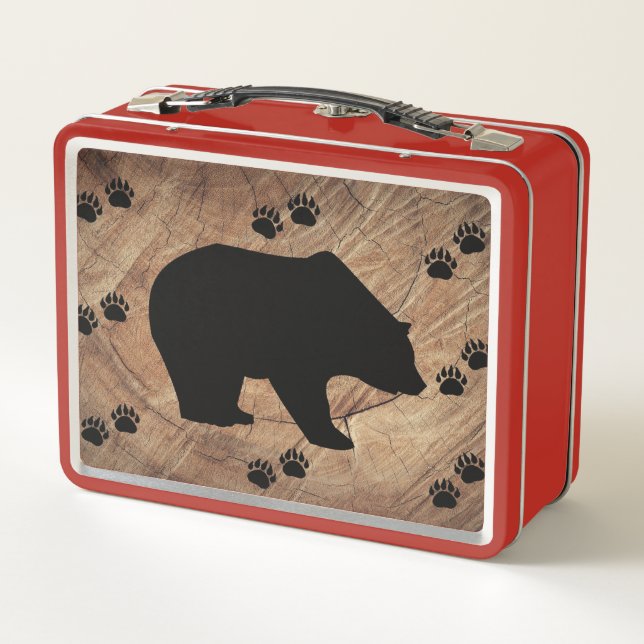 Black Bear And Bear Paws Metal Lunch Box (Back)