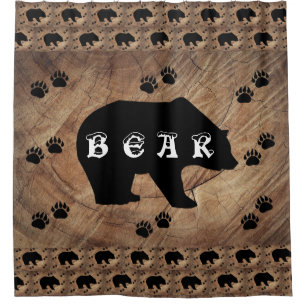 Black Bear And Bear Paws Shower Curtain