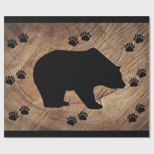 Black Bear And Bear Paws Wrapping Paper