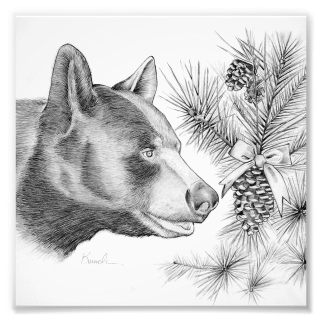 Black Bear and Christmas Tree Photo Print (Front)
