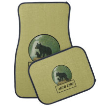 Black Bear and Cubs Dark Khaki Set of Car Mats