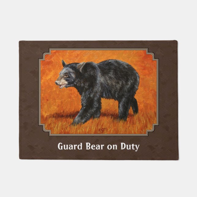 Black Bear Autumn Earth Brown Doormat (Front)
