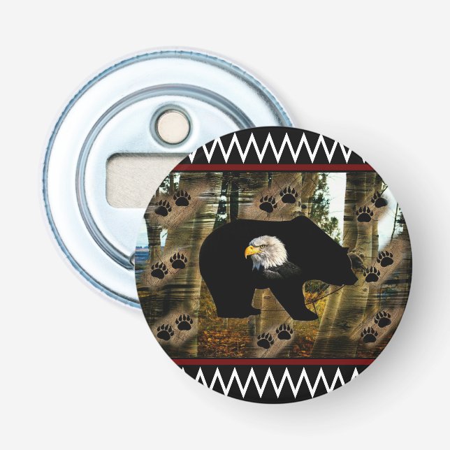 Black Bear Bald Eagle Bear Paw Prints Wilderness Bottle Opener (Front)