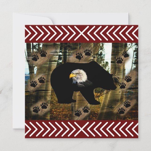 Black Bear Bald Eagle Bear Paw Prints Wilderness Card (Front)