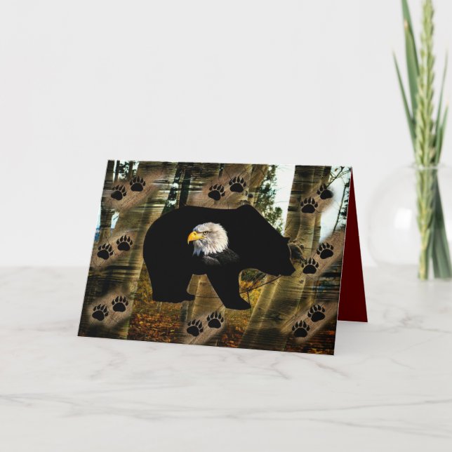 Black Bear Bald Eagle Bear Paw Prints Wilderness Card (Front)