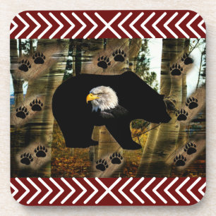 Black Bear Bald Eagle Bear Paw Prints Wilderness Coaster