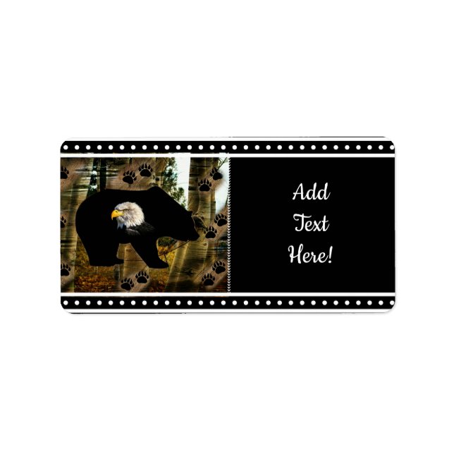 Black Bear Bald Eagle Bear Paw Prints Wilderness Label (Front)