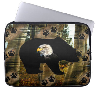 Black Bear Bald Eagle Bear Paw Prints Wilderness Laptop Sleeve