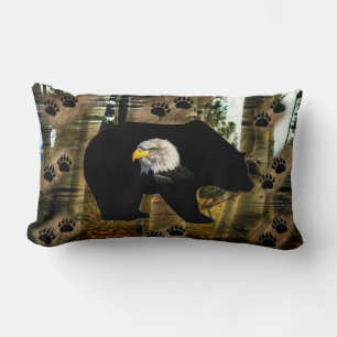 Black Bear Bald Eagle Bear Paw Prints Wilderness Lumbar Cushion