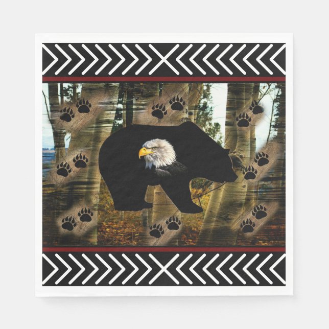 Black Bear Bald Eagle Bear Paw Prints Wilderness Napkin (Front)