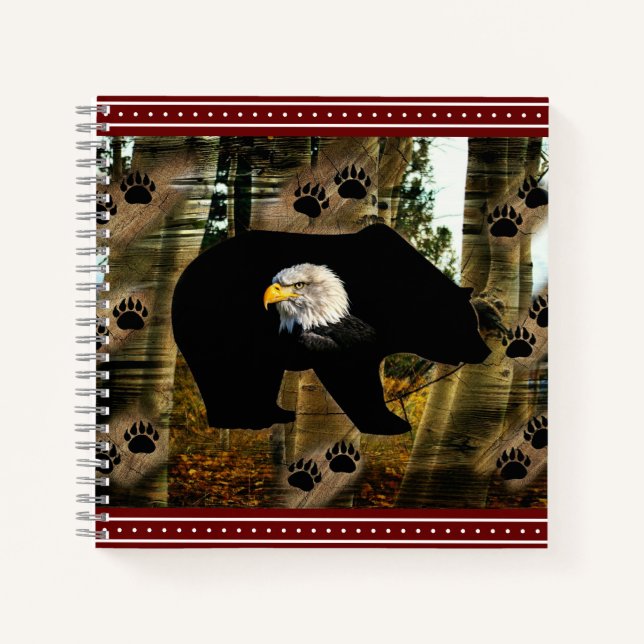 Black Bear Bald Eagle Bear Paw Prints Wilderness Notebook (Front)