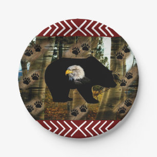 Black Bear Bald Eagle Bear Paw Prints Wilderness Paper Plate