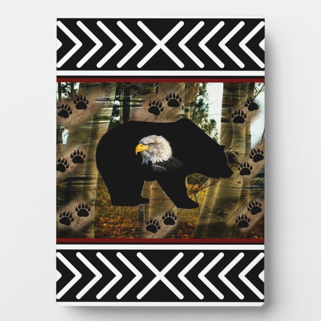 Black Bear Bald Eagle Bear Paw Prints Wilderness Plaque (Front)