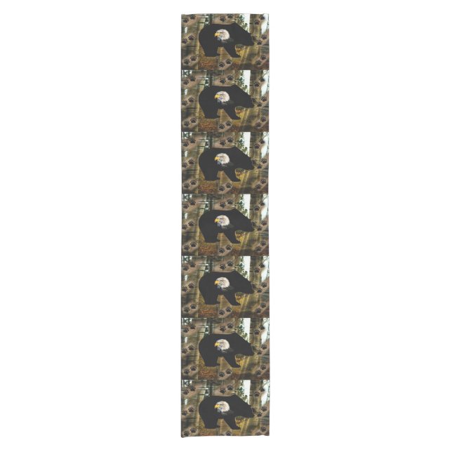 Black Bear Bald Eagle Bear Paw Prints Wilderness Short Table Runner (Front)