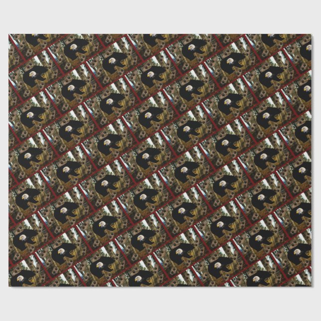 Black Bear Bald Eagle Wilderness Wrapping Paper (Flat)