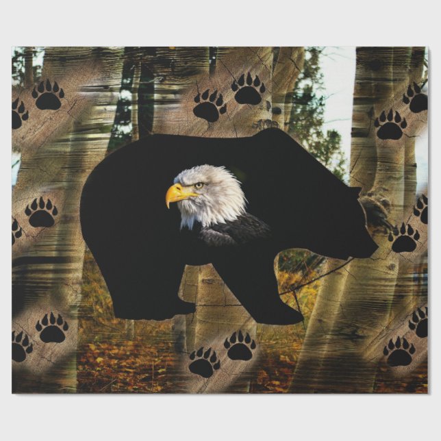 Black Bear Bald Eagle Wilderness Wrapping Paper (Flat)