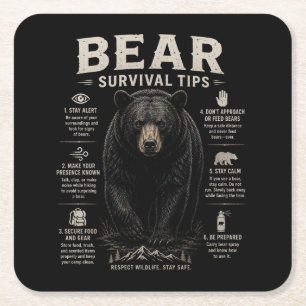 Black Bear Bear Survival Tips Vintage Outdoor  Square Paper Coaster
