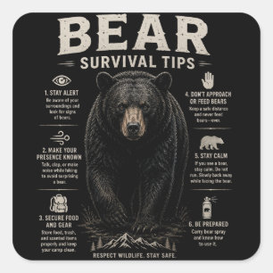 Black Bear Bear Survival Tips Vintage Outdoor Square Sticker