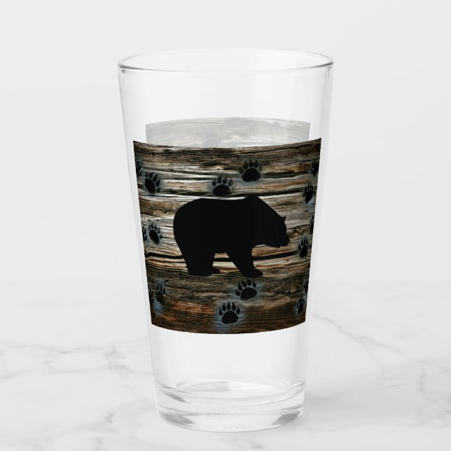 Black Bear Black Bear Paws Rustic Wood Glass (Front)