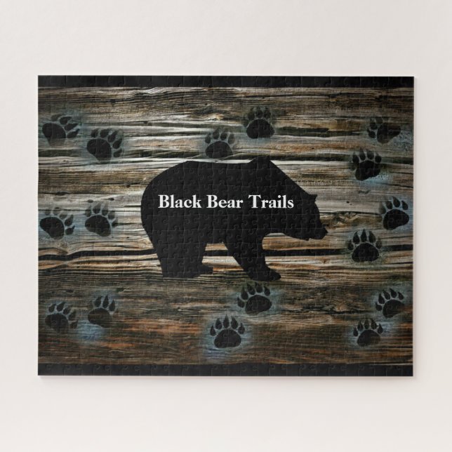 Black Bear Black Bear Paws Rustic Wood Jigsaw Puzzle (Horizontal)