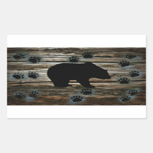 Black Bear Black Bear Paws Rustic Wood Rectangular Sticker
