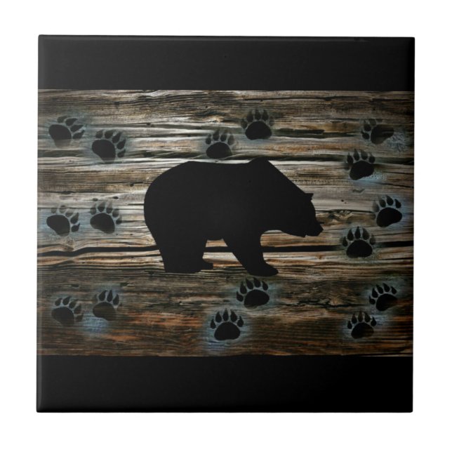 Black Bear Black Bear Paws Rustic Wood Tile (Front)