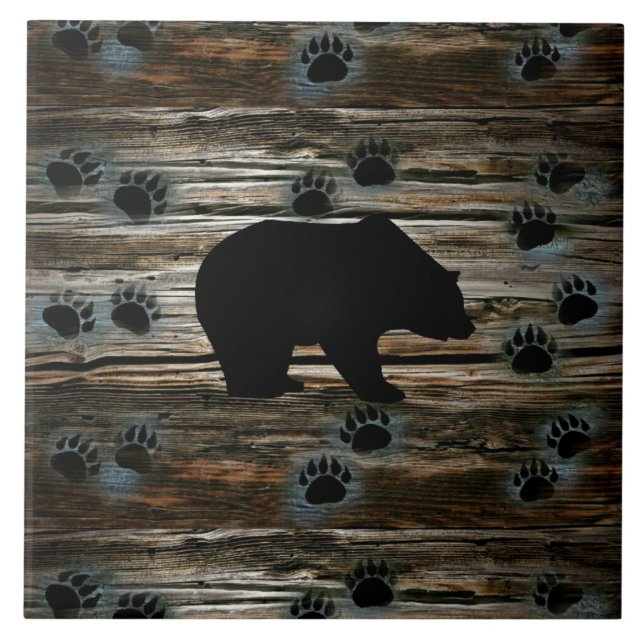 Black Bear Black Bear Paws Rustic Wood Tile (Front)