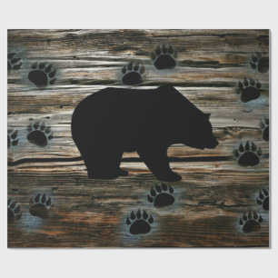 Black Bear Black Bear Paws Rustic Wood Wrapping Paper