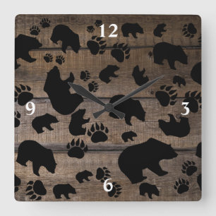 Black Bear Black Bear Paws Square Wall Clock