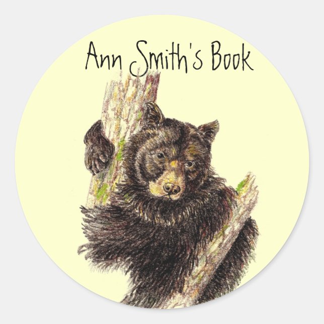 Black Bear Book Plate Classic Round Sticker (Front)