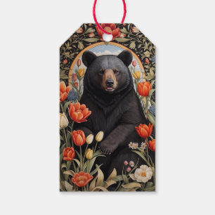 Black Bear Colourful Tulip Flowers Gift Tags