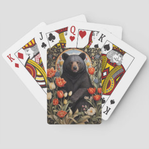 Black Bear Colourful Tulip Flowers Playing Cards