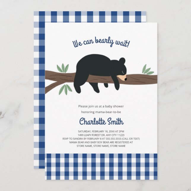 Black Bear Cub baby shower invitation (Front/Back)