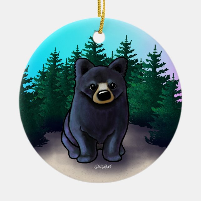 Black Bear Cub  Ceramic Tree Decoration (Front)
